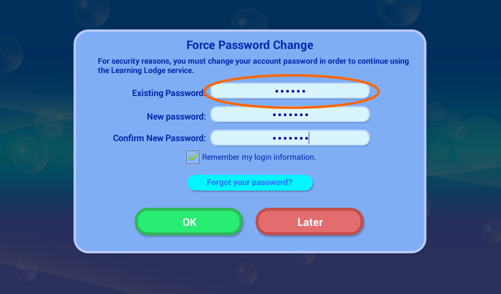 Force Password Change screen capture