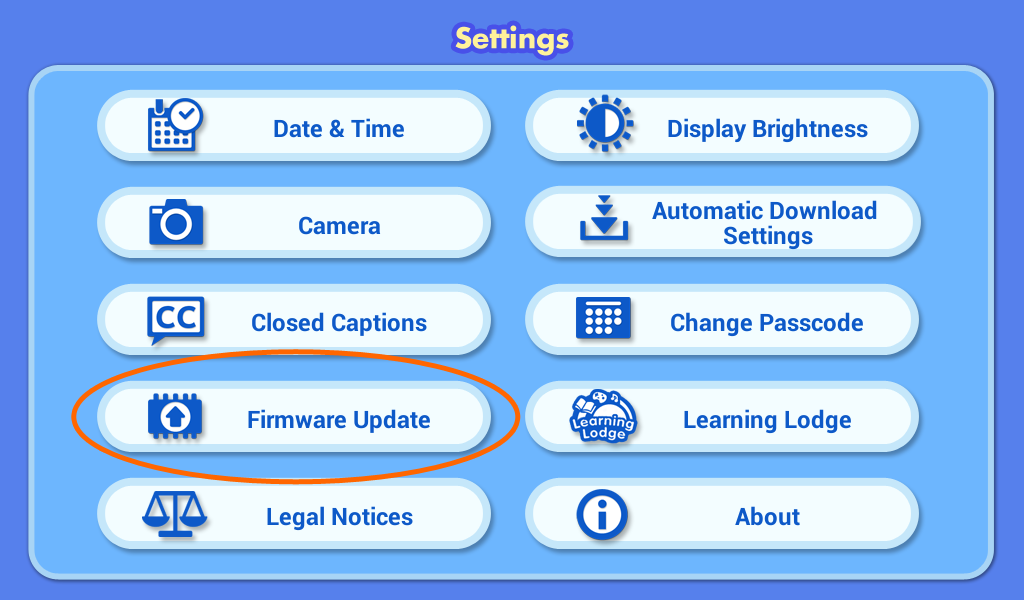Firmware Update on Settings menu