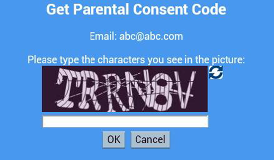 Get parental consent code screen capture