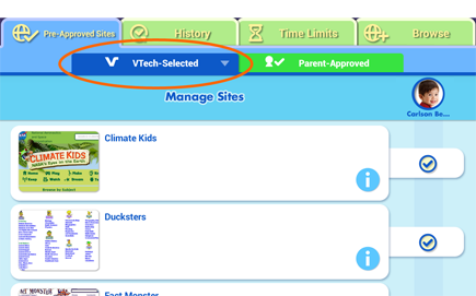 VTech-Selected button near the top of the page