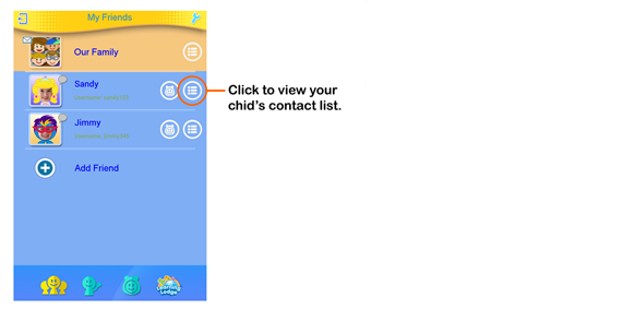 Your Child's Contacts screen