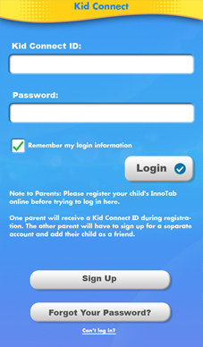 Kid Connect login screen