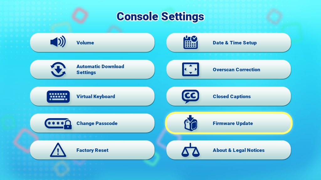 Console Settings menu screen capture