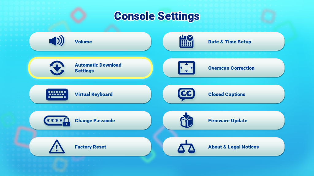 Automatic Download Settings icon on the Console Settings menu