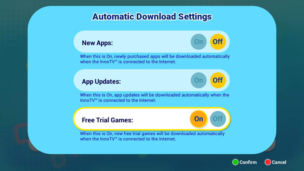 Automatic Download Settings. Free Trial Games is ON.