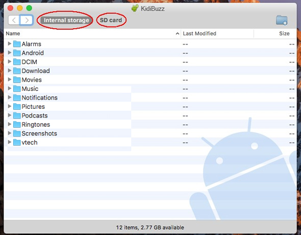 Select 'Internal storage' to see all the folders in the root directory of the device