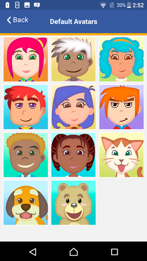 Show the Default Avatars screen