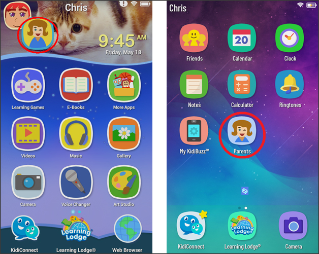 Original Kidibuzz<sup>™</sup> System Home screen and Kidibuzz G2<sup>™</sup> System Home screen