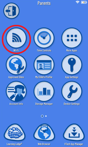 Parent Settings menu. Select Wi-fi