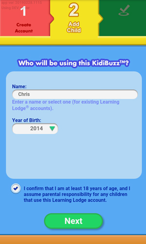 Screen: Creating a Child Profile