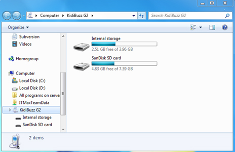 Screen: Internal storage or SD card on PC