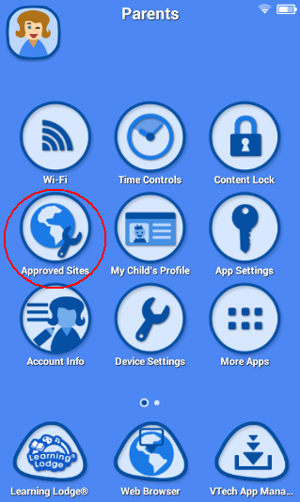 Approved Sites icon on Parent Settings menu