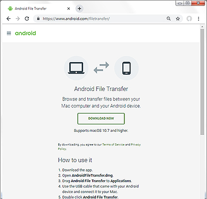 Screen: Android File Transfer web page