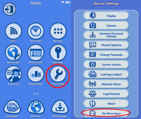 Device Settings icon on Parent Settings menu