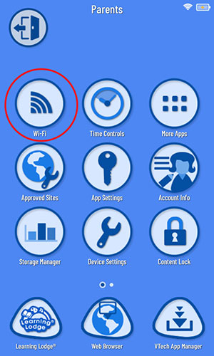 Parent Settings menu. Select Wi-fi