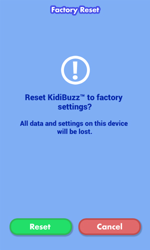 Factory Reset confirmation screen