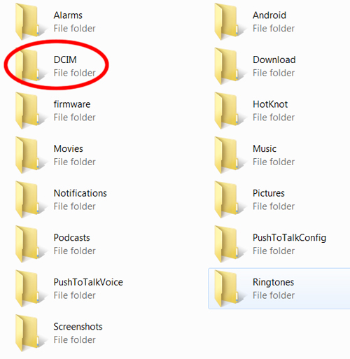 Screen: DCIM folder