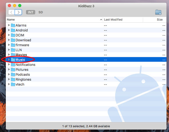 Screen: Choose Music folder of internal storage on Mac