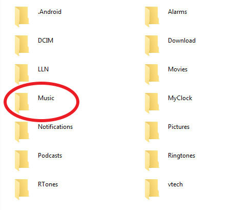 Screen: Choose Music folder of internal storage on PC