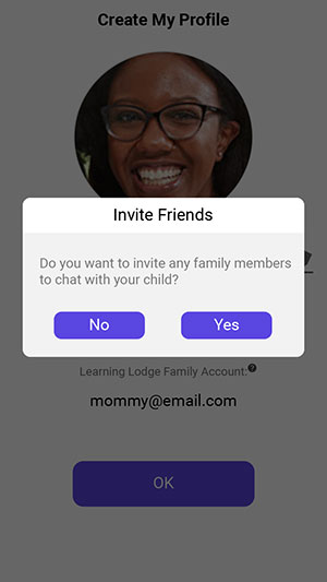 Show Create My Profile Page, with a Invite Friend pop up message