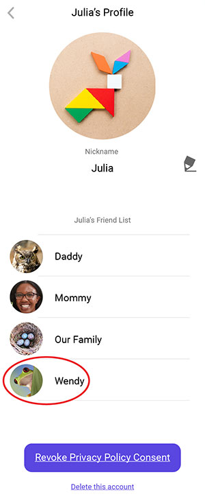 Show the friend will be added to your child's contact list