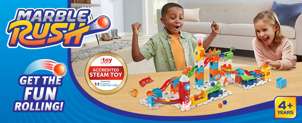 Marble Rush. Get The Fun Rolling for kids ages 4 years and older. Accredited Steam Toy.