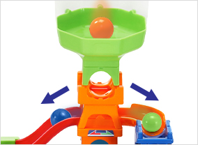 Marbles dropped into the funnel go either to the left side or the right side.