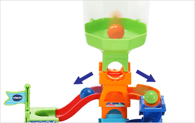 Marbles dropped into the funnel go either to the left side or the right side.