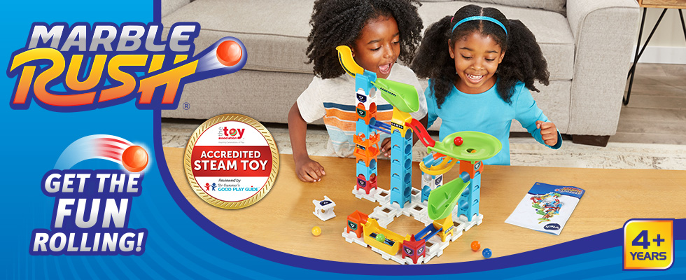 Get the fun rolling with the STEAM Accredited Marble Rush Tip & Swirl Set for ages 4 and up.