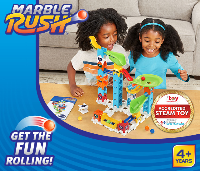 Get the fun rolling with the STEAM Accredited Marble Rush Tip & Swirl Set for ages 4 and up.