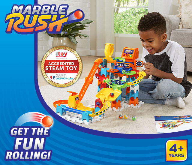Get the fun rolling with the STEAM Accredited Marble Rush Raceway Set for ages 4 and up.