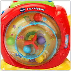 Little ones will love watching the colorful balls pop, spin and dance inside the shell. Little ones will love watching the colorful balls pop, spin and dance inside the shell.