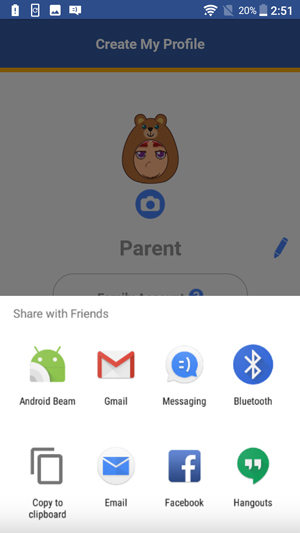 Show options from a mobile device's sharing screen
