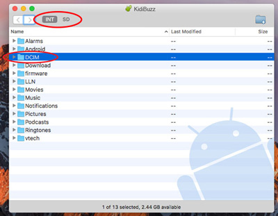 Screen: Choose DCIM folder of internal storage on Mac
