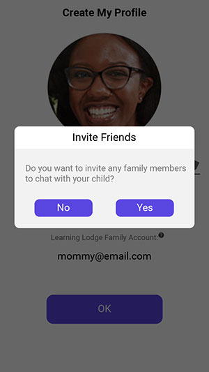 Show Create My Profile Page, with a Invite Friend pop up message