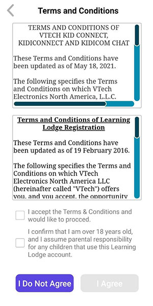 Show T&C Page, with two checkboxs being checked