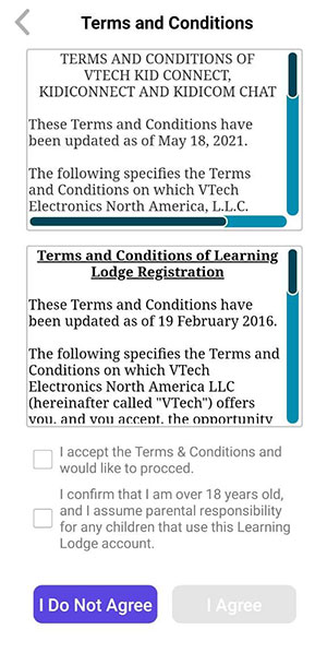 Show T&C Page, with two checkboxs being checked