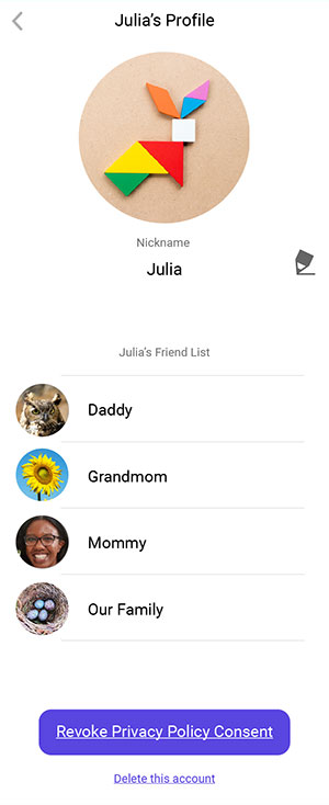 Shown in your child's and/or your family group's contact list